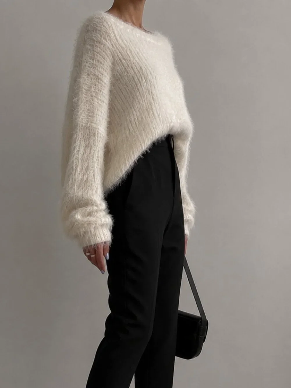Adora NWT Ivory Luxe Faux Fur Eyelash Boat Neck Oversized Soft Cozy Sweater